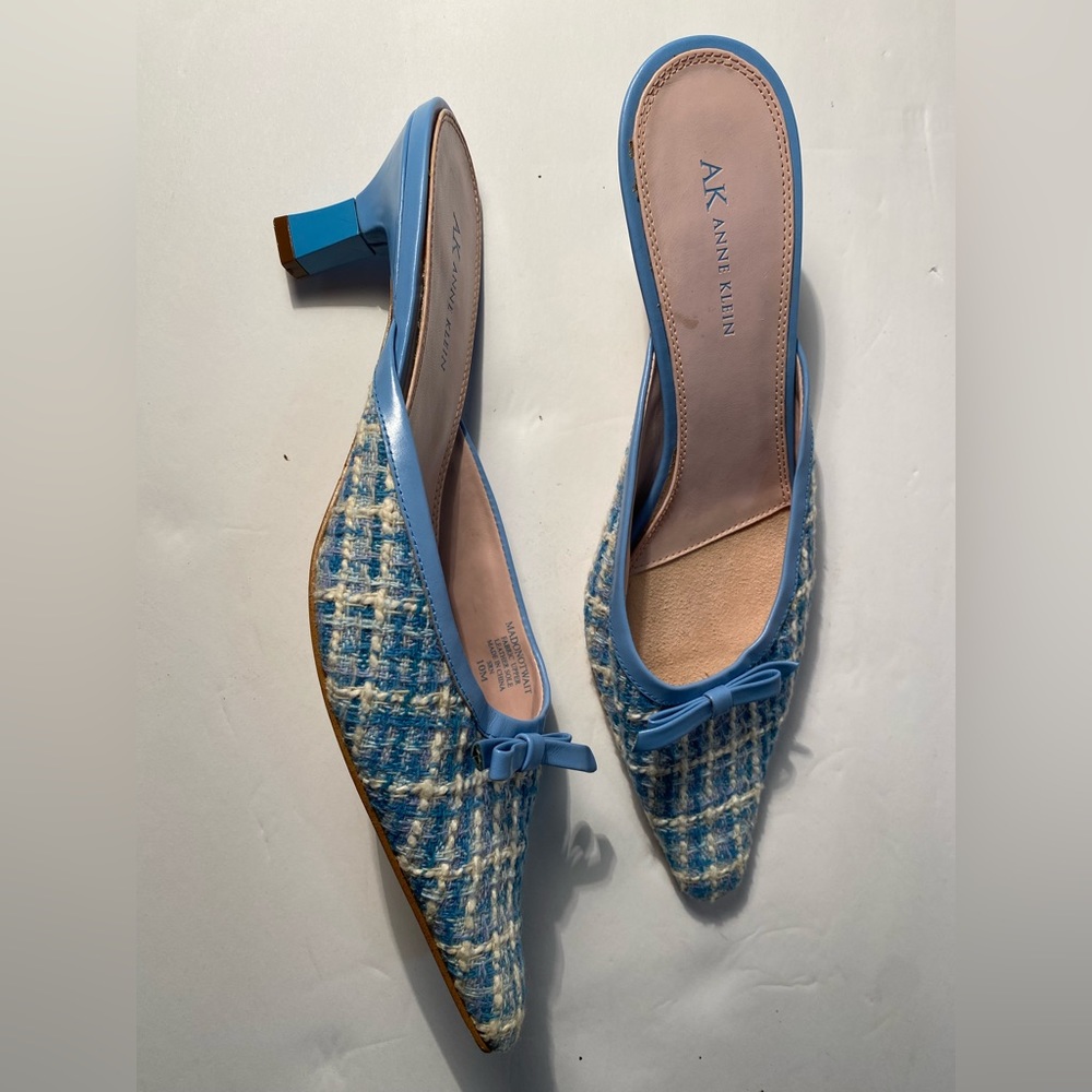 Anne Klein Blue Tweed Pointed Toe Mules - Picture 11 of 13